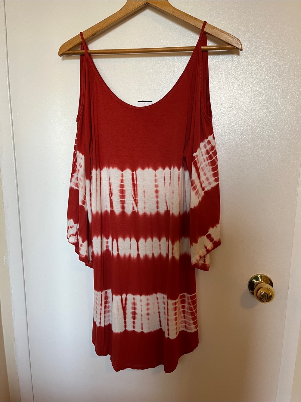 Reddish Orange Tie-Dye Cold-Shoulder Women's Top or Short Dress